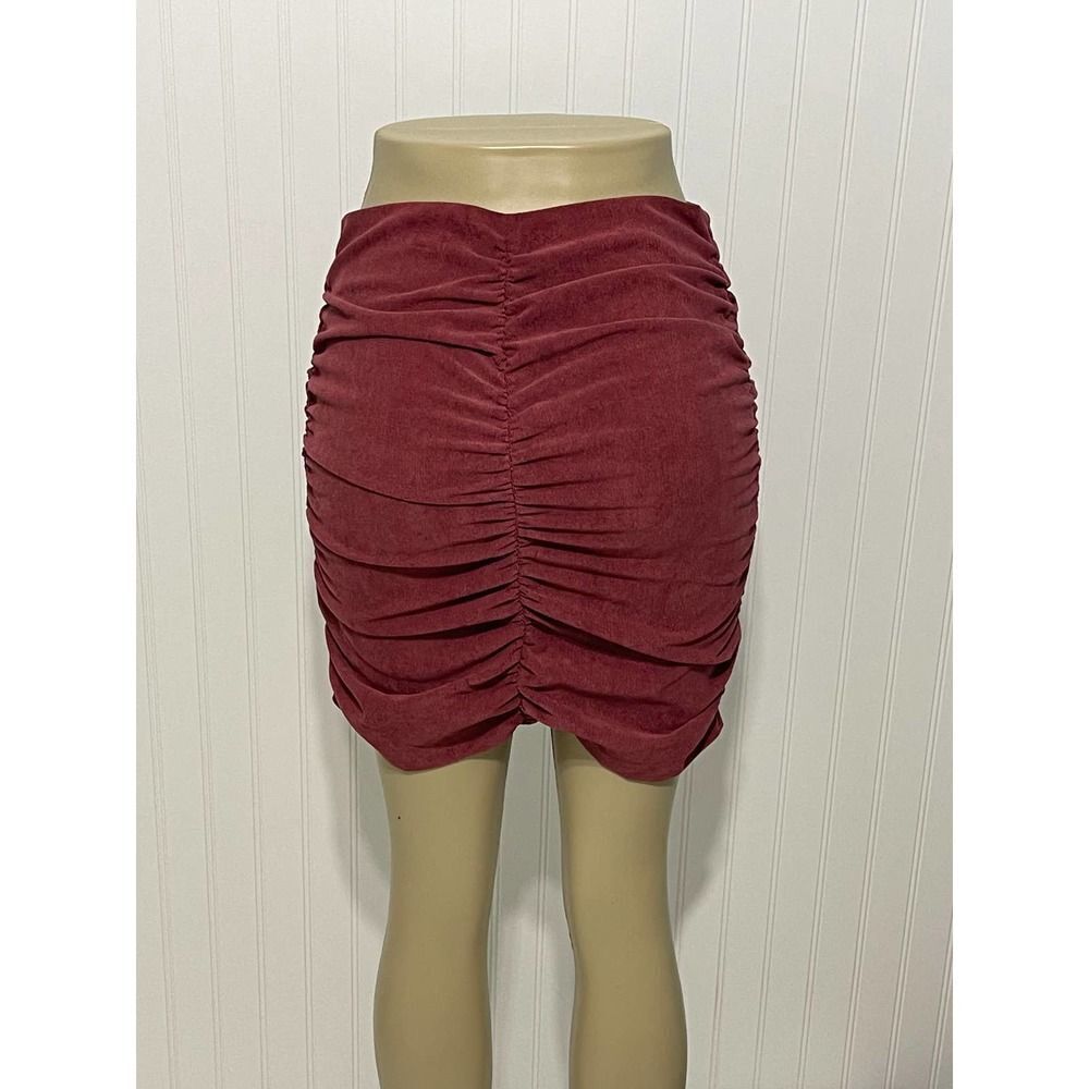 Zara Draped Corduroy Ruched Mini Skirt Dusty Burgundy Red Women’s Size Large - Picture 2 of 9